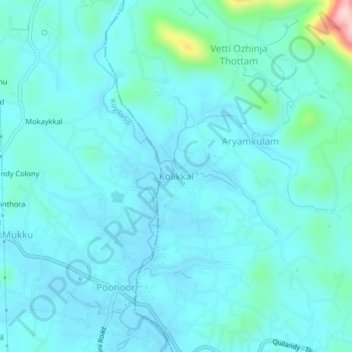 Mapa topográfico Kolikkal, altitud, relieve