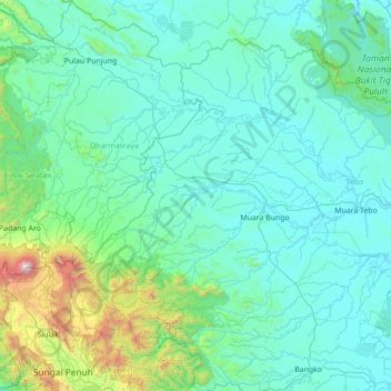 Mapa topográfico Tanah Tumbuh, altitud, relieve