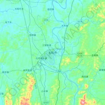Mapa topográfico 耒阳市, altitud, relieve