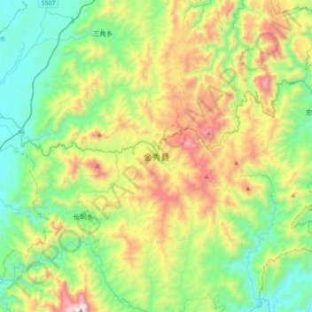 Mapa topográfico 金秀县, altitud, relieve