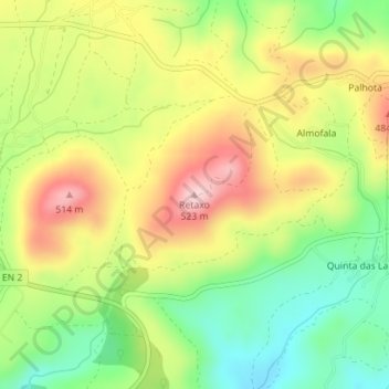 Mapa topográfico Retaxo, altitud, relieve