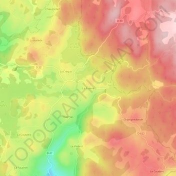 Mapa topográfico La Tulière, altitud, relieve