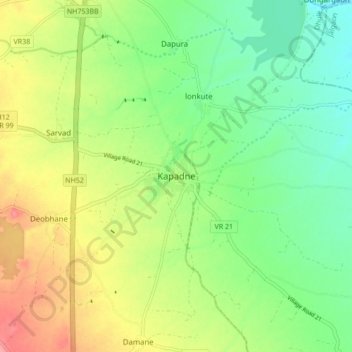Mapa topográfico Kapadne, altitud, relieve