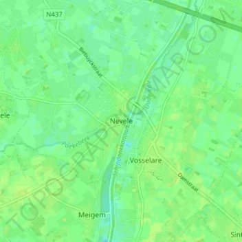 Mapa topográfico Nevele, altitud, relieve