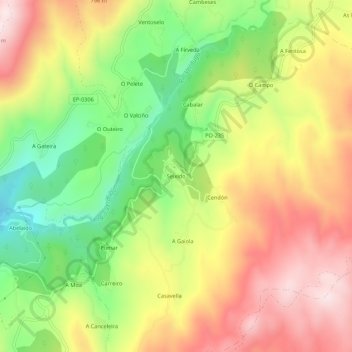 Mapa topográfico Seixido, altitud, relieve