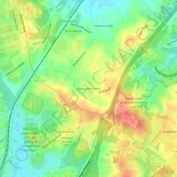 Mapa topográfico Champion Forest, altitud, relieve