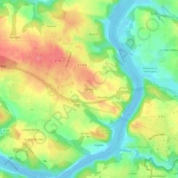 Mapa topográfico Penhap, altitud, relieve