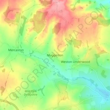 Mapa topográfico Mugginton, altitud, relieve