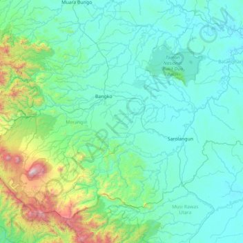 Mapa topográfico Pamenang Selatan, altitud, relieve