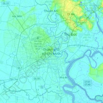 Mapa topográfico Ho Chi Minh City, altitud, relieve