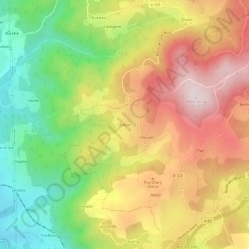 Mapa topográfico Chabrol, altitud, relieve