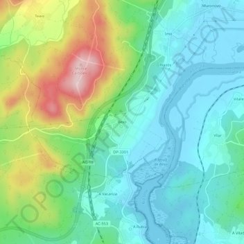 Mapa topográfico Bexo, altitud, relieve