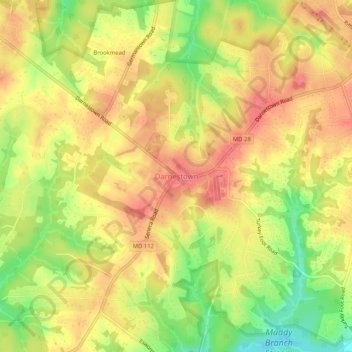 Mapa topográfico Darnestown, altitud, relieve