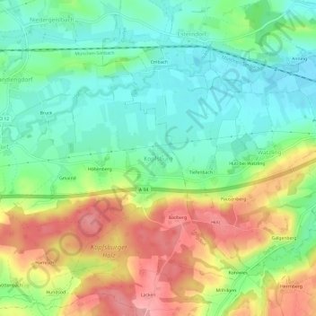 Mapa topográfico Kopfsburg, altitud, relieve