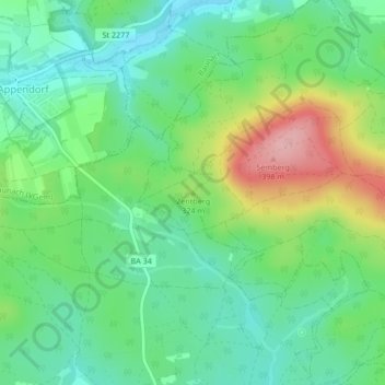 Mapa topográfico Zentberg, altitud, relieve