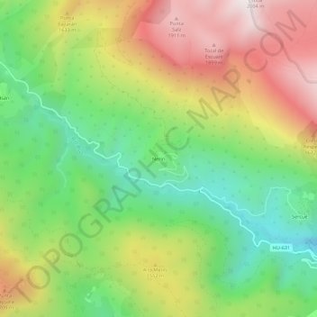 Mapa topográfico Nerín, altitud, relieve
