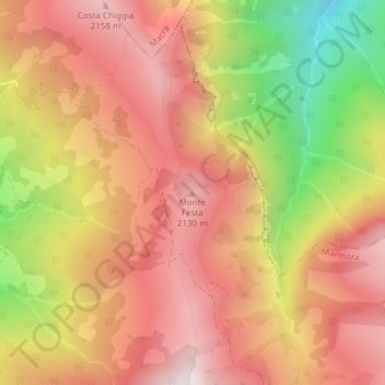 Mapa topográfico Monte Festa, altitud, relieve