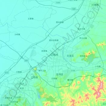 Mapa topográfico 辽阳市, altitud, relieve