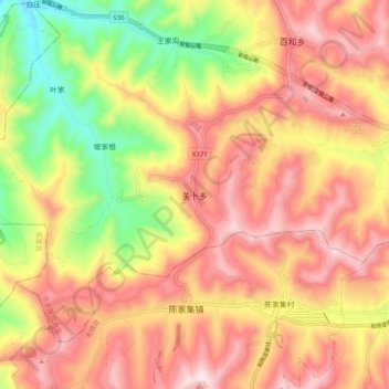 Mapa topográfico 关卜乡, altitud, relieve
