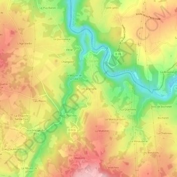Mapa topográfico Les Granges, altitud, relieve