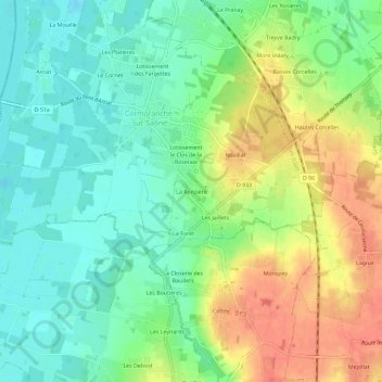 Mapa topográfico La Ronzière, altitud, relieve