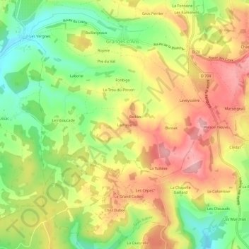 Mapa topográfico Lachaud, altitud, relieve