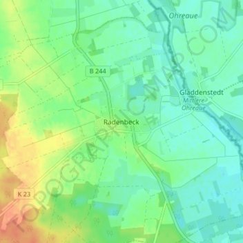 Mapa topográfico Radenbeck, altitud, relieve