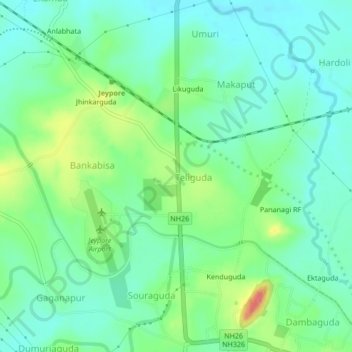 Mapa topográfico Mangriguda, altitud, relieve