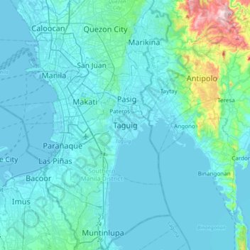 Mapa topográfico Taguig, altitud, relieve