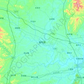 Mapa topográfico 衡阳县, altitud, relieve