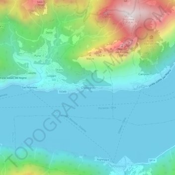 Mapa topográfico Cressogno, altitud, relieve