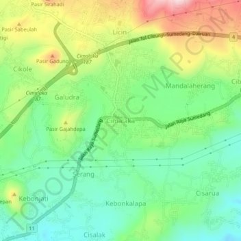 Mapa topográfico Cimalaka, altitud, relieve