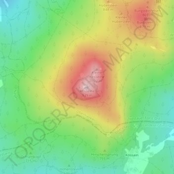 Mapa topográfico Kösseine, altitud, relieve
