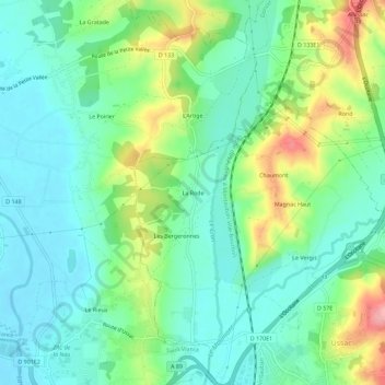 Mapa topográfico La Rode, altitud, relieve
