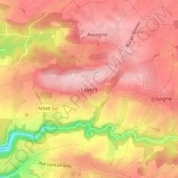 Mapa topográfico Loyers, altitud, relieve