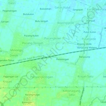 Mapa topográfico Bojonggede, altitud, relieve