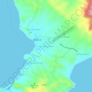 Mapa topográfico Kayvaluganan, altitud, relieve