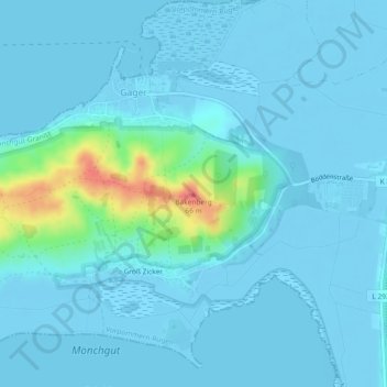 Mapa topográfico Mönchgut, altitud, relieve