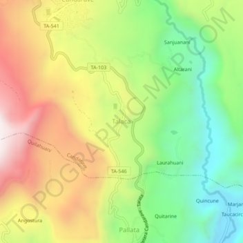 Mapa topográfico Talaca, altitud, relieve