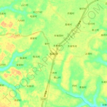 Mapa topográfico 客路镇, altitud, relieve