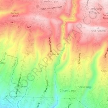 Mapa topográfico Padaasih, altitud, relieve