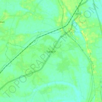 Mapa topográfico Sujapur, altitud, relieve