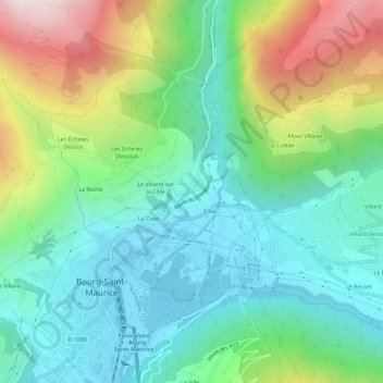 Mapa topográfico Le Chatelard, altitud, relieve