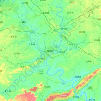 Mapa topográfico 富顺县, altitud, relieve