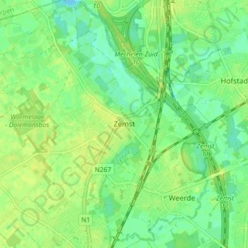 Mapa topográfico Zemst, altitud, relieve