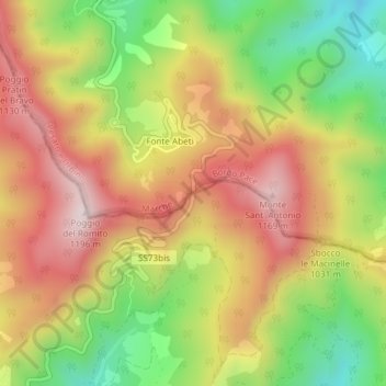 Mapa topográfico Bocca Trabaria, altitud, relieve