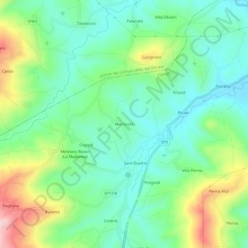 Mapa topográfico Marrocchi, altitud, relieve