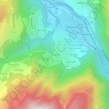 Mapa topográfico Les Emptes, altitud, relieve