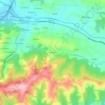 Mapa topográfico El Solanu, altitud, relieve