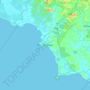 Mapa topográfico Port Dickson, altitud, relieve